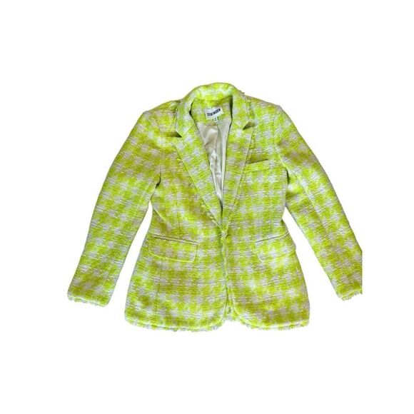 Steve Madden Harlow Womens Acid Lime Houndstooth Tweed Blazer Jacket Medium - Picture 7 of 10
